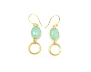 Aqua calcédoine pierre précieuse fait à la main forme ovale boucle d'oreille plaqué or à la mode bijoux en métal résultats cadeau parfait son charme MM - Product Image 6