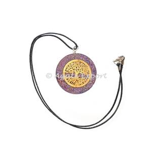 Colgante redondo de orgonita, amatista, árbol de la vida, con cordón - Product Image 2