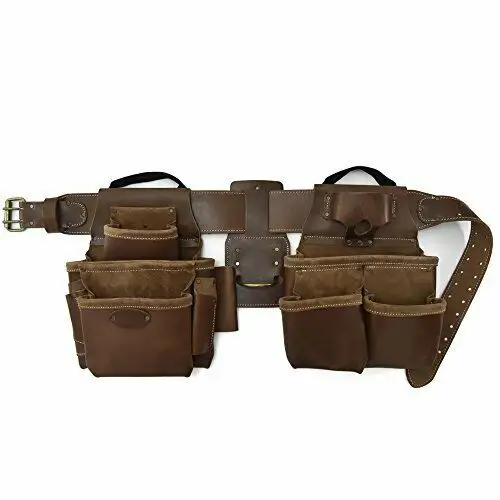 Customized Premium Genuine Leather Carpenter Tool Belt Combo Tool Pouch Carpenter Rig Holder Work Organizer Leather Tool Belt