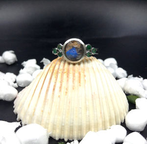 Bague en argent Sterling 925 plaqué or, personnalisée, unisexe, fait à la main, perle d'émeraude, pierre précieuse ouverte et ajustable, tendance, sur mesure - Product Image 1