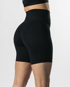 Shorts de sport taille haute personnalisés avec logo pour femme, en tricot Spandex Polyester, séchage rapide, pour entraînement, course et gym - Product Image 3