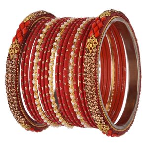 เครื่องประดับอินเดียค้าส่ง CZ คริสตัลเทียมมุกลูกปัดโลหะเจ้าสาวกำไลข้อมือสำหรับผู้หญิงเครื่องประดับสีแดง - Product Image 5
