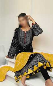 Robe pakistanaise inspirée des designers indiens, Salwar Kameez brodé, dupatta imprimé en soie, matière en viscose et coton non cousue - Product Image 3