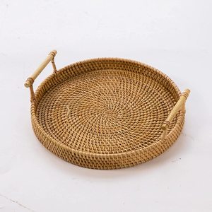 Plateau de service rond en rotin, panier de Buffet tissé en rotin avec poignées, meilleure vente du vietnam, - Product Image 2