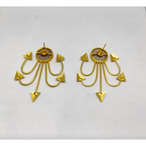 Artifical handmade golden matte finished light <b>weight</b> brass <b>hoop</b> stud earing for girls and women - Product Image 3