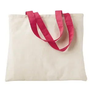 Organik % 100% pamuklu dokuma kumaş kırmızı saplı GOTS sertifikası özel LOGO moda Model bayanlar alışveriş çantası halat kolu ile kayış