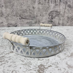 Ensemble de plateaux de service ronds en métal galvanisé avec poignées en corde, plateaux décoratifs rustiques de style ferme, vente en gros - Product Image 3