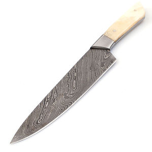 Juego de cuchillos de chef de cocina de Damasco modernos hechos a mano personalizados, hoja de acero inoxidable afilada, mango de hueso de camello, cubierta de Funda de cuero - Product Image 1