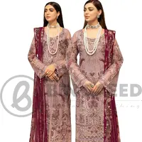 Embroidered Organza Purple Dresses Embroidered Pakistani and Indian Organza with Embroidered Net Dupatta and Grip Trouser