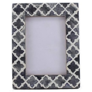 Indian High Quality Handcrafted Resin Photo <b>Frame</b> <b>Black</b> White Wood Bone Inlay with Metal Accents for Decorative Usage - Product Image 5