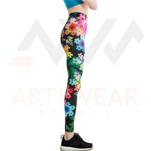 High Waist Floral Print Yoga <b>Leggings</b> Full Length Spandex Polyester Four-Way Stretch Elastic Waist Women's Fitness Pants - Product Image 3
