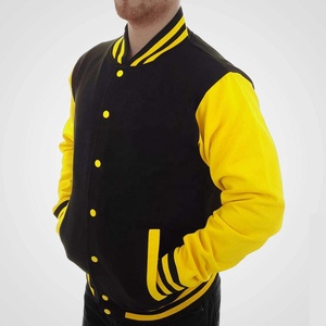 Black Varsity Jacket with Yellow Sleeves College Letterman Style Baseball <b>Top</b> Winter Casual Clothing Quick Dry Windproof Unisex - Product Image 1