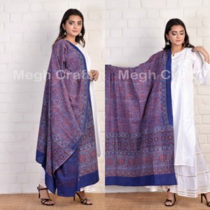 Kutch เสื้อฮู้ดผ้าฝ้ายพิมพ์ลาย,Ajrakh Dupatta - Natural Dye สำหรับ Salwar Suit - Cotton Dupatta - Product Image 1