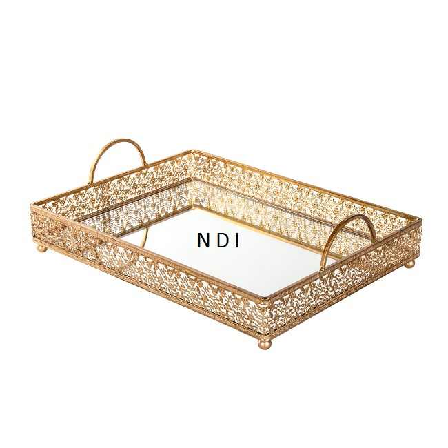 Golden Finishing Food Cake Dessert Serving Tray Home Kitchenware Used Snacks & Pizza Server Tray