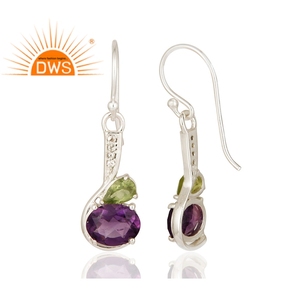 Pendientes de Plata de Ley 925 con Amatista Natural, Peridoto y Topacio Blanco, Joyería de Boda Moderna para Mujer - Product Image 3