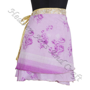 2023 nouveau meilleur Style magique Wrap Mini jupe femmes portent Vintage soie Sari courte longueur enveloppante Mini jupe 2 couches réversible - Product Image 3