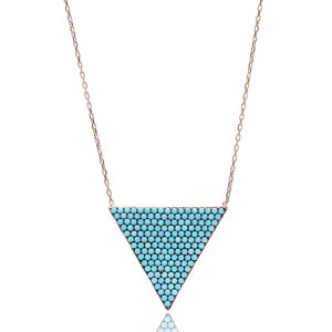 สร้อยคอรูปสามเหลี่ยมหินเทอร์ควอยซ์ขายส่งเครื่องประดับแฟชั่นเงินแท้ 925 ทำด้วยมือ - Product Image 1