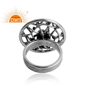 Oxidized 925 Sterling Silver Natural Arizona <b>Turquoise</b> Gemstone Filigree Design Stackable Wedding <b>Ring</b> for Certified Trendy - Product Image 4