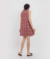 Robe Courte Droite Décontractée pour Femme à Imprimé Floral Tissé Vintage, Col Mandarin Naturel, Ceinture Nouée, Design Rétro Sans Manches