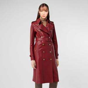 <b>Maroon</b> Colour <b>Top</b> Quality Real Leather Button & Belt Closure Unisex Trench Coat available in all Colours Made In Pakistan - Product Image 1