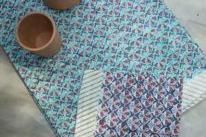 ดอกไม้บล็อกมือพิมพ์ผ้าฝ้ายอินเดียเสื่อตารางดอกไม้และผ้าเช็ดปากชุด6ผ้าเช็ดปากและ6เสื่อ - Product Image 2