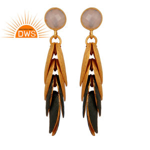 Pendientes de Calcedonia Rosa al por Mayor, Pendientes Colgantes Chapados en Oro de 24k, Joyería de Latón de Moda - Product Image 1
