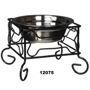 Wrought Iron Stand Pet Feeder With Single Stainless Steel Bowl For Indoor Usage