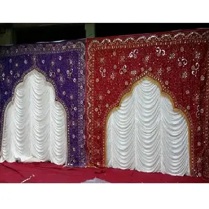 Fancy Backdrop Cloth For Wedding Event Muslim Wedding Stage Backdrop Curtain Fabric Colorful Mehraab Backdrop For Wedding Stage