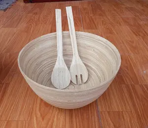 Best selling high quality eco friendly set of bamboo bowl and salad server handmade from Viet Nam