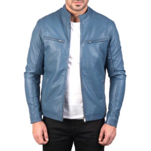 แจ็กเก็ตหนังสำหรับผู้ชายเสื้อแจ็กเก็ตหนังสไตล์นักขี่จักรยานงานแฮนด์เมด - Product Image 6