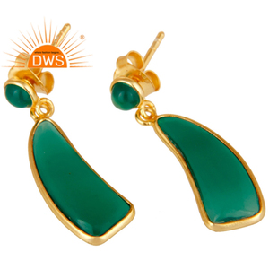Pendiente de gota de piedra preciosa de ónix verde plateado en oro de 22K para mujer, regalo para su delicada colección - Product Image 2