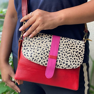 Sac à main en cuir véritable, style attrayant, sac bandoulière multicolore, sac à main en cuir recyclé à imprimé animal - Product Image 2