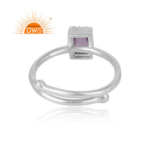 Baguette-Anillo de Plata de Ley 925 con gema de amatista, joyería ajustable - Product Image 4