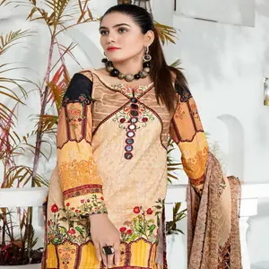 Mới nhất nhất Pakistan thiết kế kỹ thuật số in Viscose Linen schiffli với chuỗi khối lượng