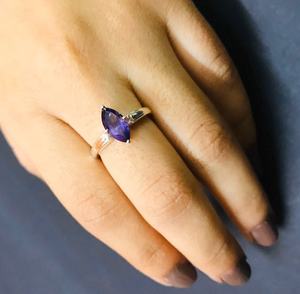 Anillo de plata de ley 92,5 con forma de marquesa facetada de piedras preciosas de amatista Natural, regalo de piedra natal de febrero para fiestas y uso de joyería - Product Image 3