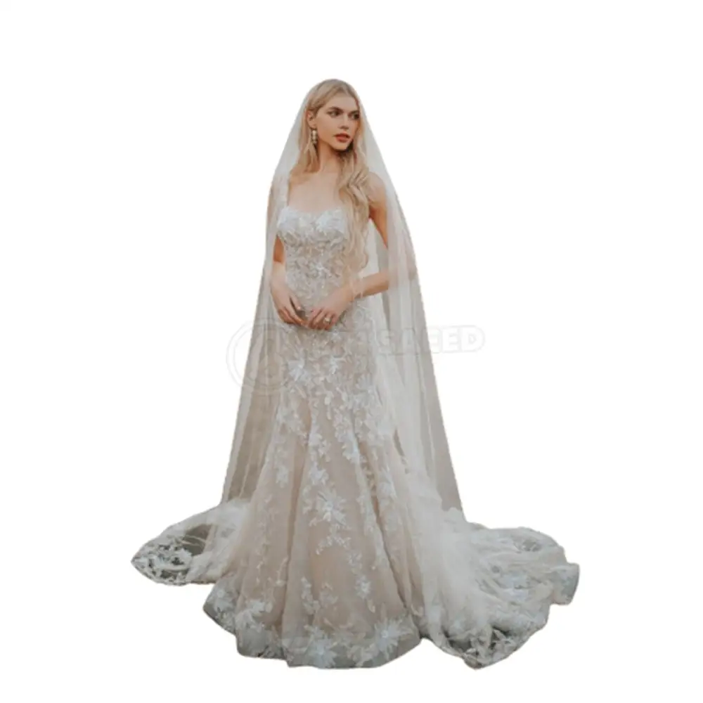 Beaded Heavy Crystal Appliqued Ball Gown Bridal Dress Long Train Pleated Wedding Dress