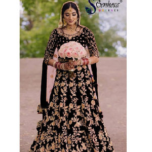 Lehenga Choli-tela de terciopelo para novia, tejido especial 9000 con bordado y trabajo de piedra, con blusa y red, fabricación dupatta Surat - Product Image 1