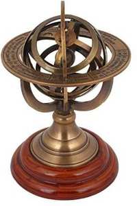 Desk Brass Armillary <b>Globe</b> with Wooden Base Antique Brass Engraved Armillary Sphere Astrolabe Maritime Nautical Collectible - Product Image 2