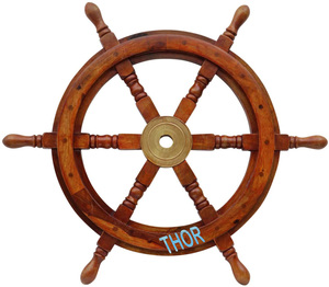 Nautical Round Wood and Brass Decorative <b>Ship</b> <b>Wheel</b> 12" <b>Wheels</b> Pirate <b>Ships</b> Boat Brown Polished Wall Home Decor - Product Image 3