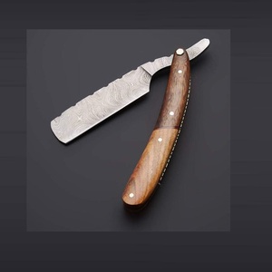 Maquinilla de afeitar de garganta de corte recto para peluquería, maquinilla de afeitar abierta de Damasco de acero inoxidable con bolsa de mango de madera incluida para hombres - Product Image 1