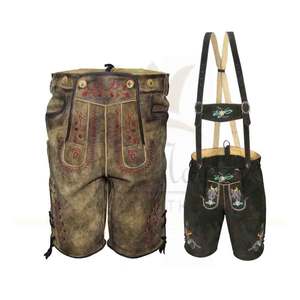 Traje Trachten Alemán de Cuero Genuino de la Mejor Calidad, Transpirable, Diseño 2 en 1 Unisex para Verano - Product Image 5