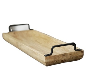 Rectangle Mango Wood <b>Serving</b> <b>Tray</b> With <b>Black</b> Metal Handles Minimalist Design Handmade Dishes & Plates - Product Image 1