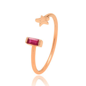 Bagues plaquées or minimalistes à la mode 925 argent sterling pierre de zircon rose naturel bague en forme d'étoile réglable - Product Image 4