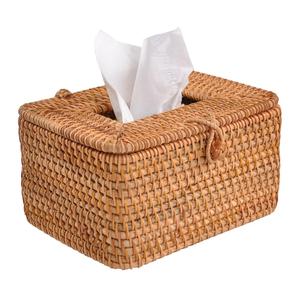 Handmade natural woven rattan tissue box cover from Vietnam