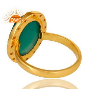 Pretty 18k Yellow Gold Plated Sterling Silver <b>Green</b> Onyx Gemstone Statement Ring Jewelry Supplier Classic Collection - Product Image 3