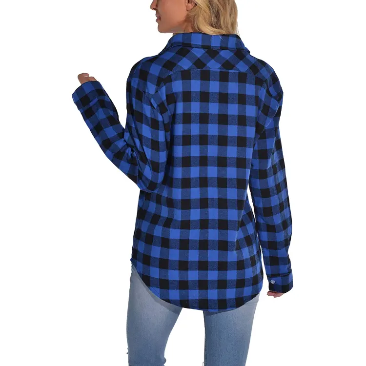2021 Women Clothing Women's Plus Size Flannel Long Sleeve Shirt Western Checked Plaid Shirt For Unisex