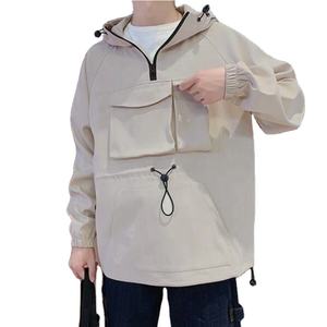 Chaqueta cortavientos impermeable de nailon y poliéster para hombre, chubasquero con capucha multibolsillo y media cremallera para invierno - Product Image 5