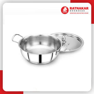 2024ล่าสุดทองเหลืองอินเดีย Kadhai เหนี่ยวนำที่เป็นมิตรสามชั้นสแตนเลส Kadhai มีฝาปิดสำหรับขายในราคาที่ต่ำที่สุด - Product Image 6