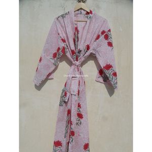 Kimono de talla grande para mujer, ropa de playa de verano, ropa de dormir, rosa, floral, a mano, estampado Hippie, bohemio, Maxi, indio, venta al por mayor - Product Image 5