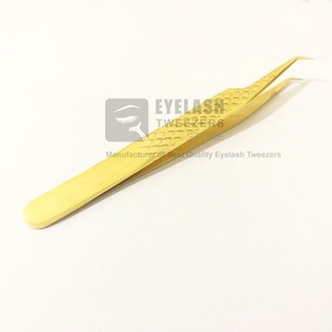 Precio al por mayor Pinzas de pestañas doradas Logotipo personalizado Pinzas de extensión de pestañas de acero inoxidable japonesas profesionales Probado a mano Gratis - Product Image 5